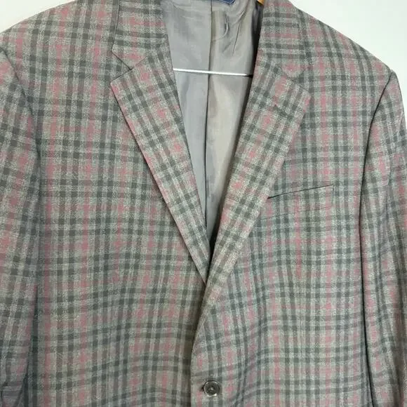 Coppley Esquire Mens Grey Plaid Multi Two Button Wool Blazer Jacket Classic 44T